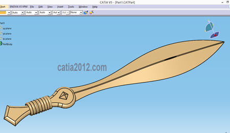 آموزش مدل شمشیر محیط wireframe and surface design catia